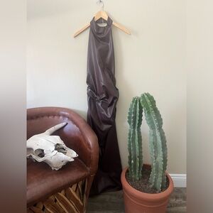 Mock neck burgundy faux leather long top